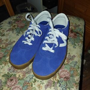 Vans Blue Suede Sneakers with White and Brown Accents